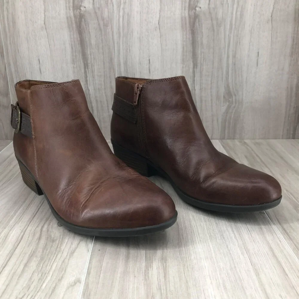 Clarks Ankle Boots Womens 10M Brown Leather Zip Booties